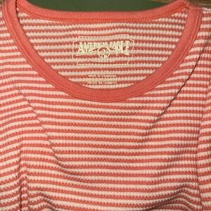 American Eagle Outfitters Coral and White Long Sleeve Tee